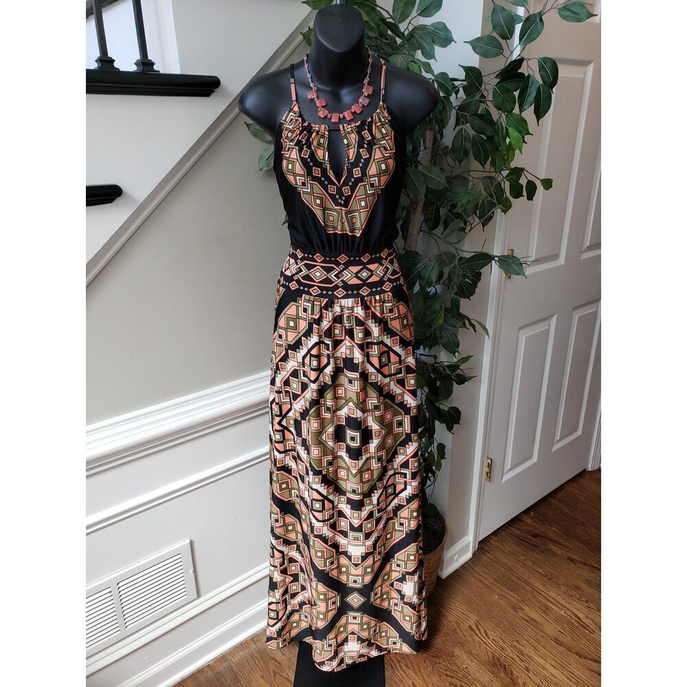 London Style Maxi Dress Women's 10 Multi Sleeveless Spaghetti Straps Square Neck